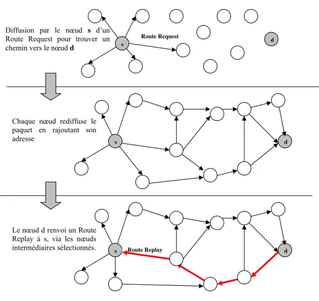 Figure 7 : Découverte de route initiée par le protocole de routage 