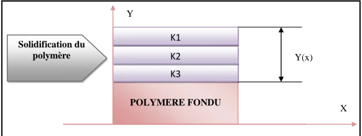 Fig. III.18. Position des couches de solidification du polymère fondu dans le moule 