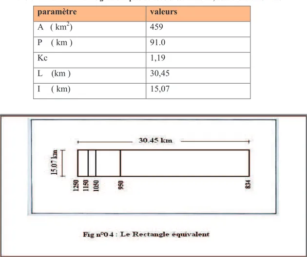 Tableau n° 1 : Paramètres géométriques du sous bassin versant, zone Nord de Chemora.  