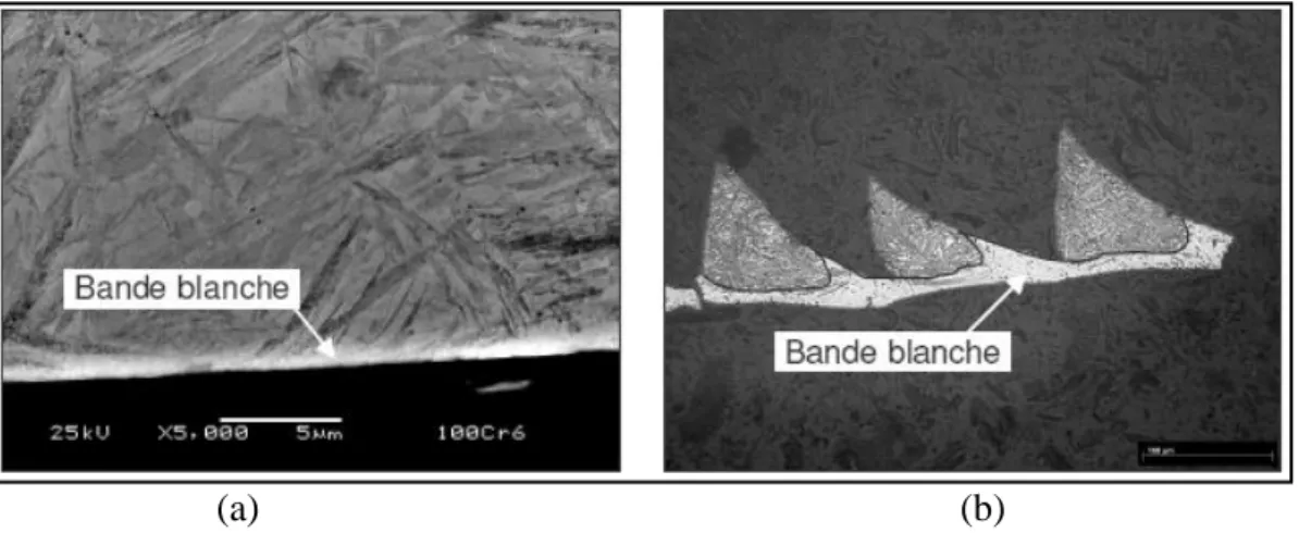 Figure I.22  Exemples de couches blanches obtenues en usinage dur (100Cr6 sans carbure, 55  HRc)