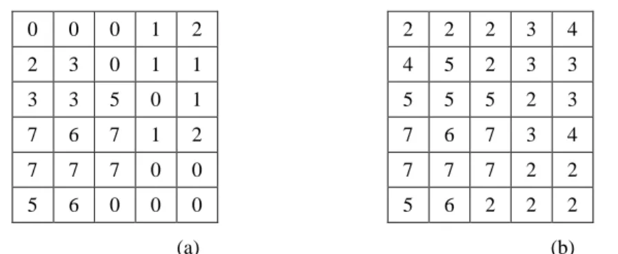 Fig. 3.3: Histogram equalization example. (a) Original image having 8 grey levels.