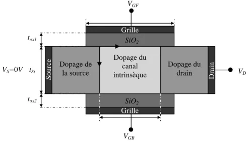 Figure I.20 : Structure générique d’un transistor MOS double-grille 