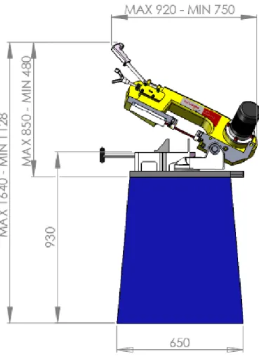 Figure 14 : Encombrement de la scie mécanique à bande 