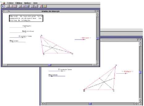 Figure 2.1.   Exemple de manipulation d’un triangle avec le micro-monde Cabri-Géomètre  2.3.2 Systèmes Tuteurs Intelligents  