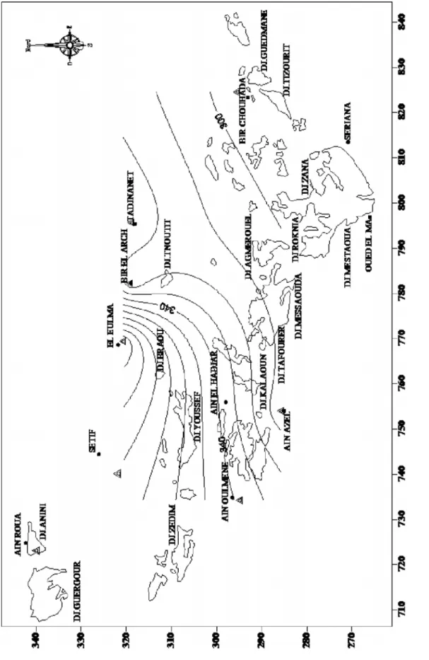 Figure 2.4- Précipitations moyennes interannuelles des stations pluviométriques de l’ensemble sud-sétifien (sériesanciennes).