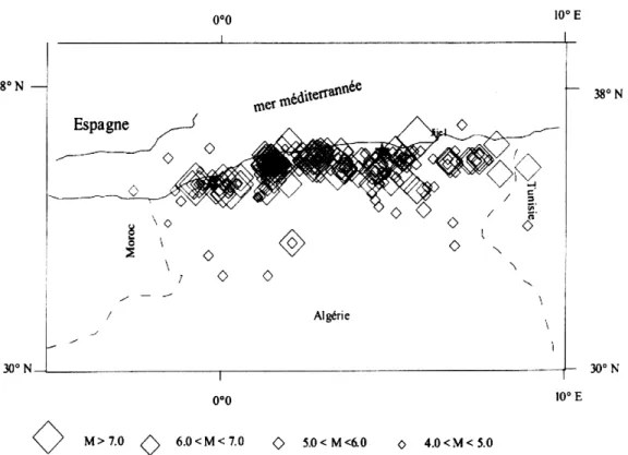Figure 02 : Distribution spatiale des tremblements de terre en Algérie du Nord. Réf [4]