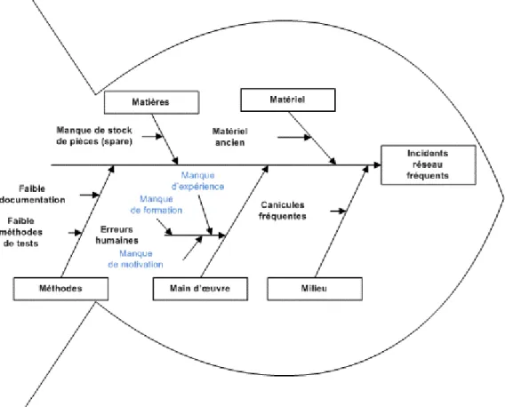 fig. 2.4 Diagramme d'Ishikawa appliqué au réseau (Source: Baccou Bonneville Consultants) 