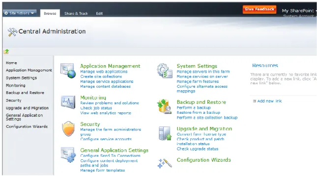 Figure 21 : La nouvelle console d’administration de Microsoft SharePoint 2010 