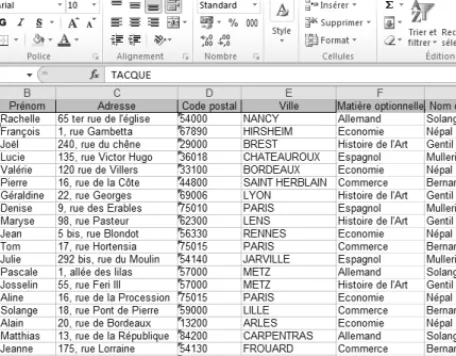 Figure 1.5 : Les données enregistrées dans une feuille de calcul d’Excel