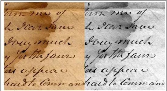 Figure 2.14  Document binarisée par la méthode de Sauvola. A :document ori- ori-ginal, B :document binarisé.