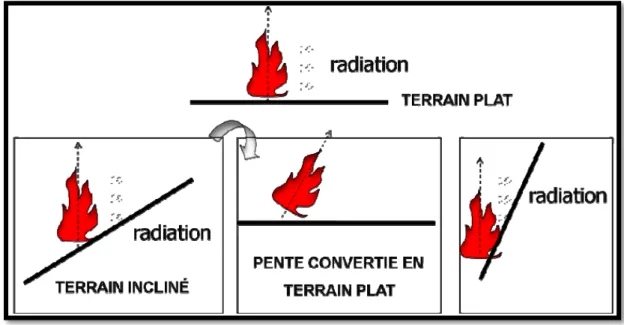 Figure n°03: Effet mécanique de la pente sur le comportement du feu (Arfa., 2008) 