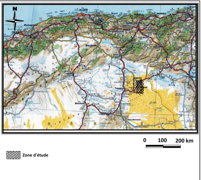 Figure III.2 : Carte de Situation géographique de la zone d'étude (Chabbi et Nezli, 2018).