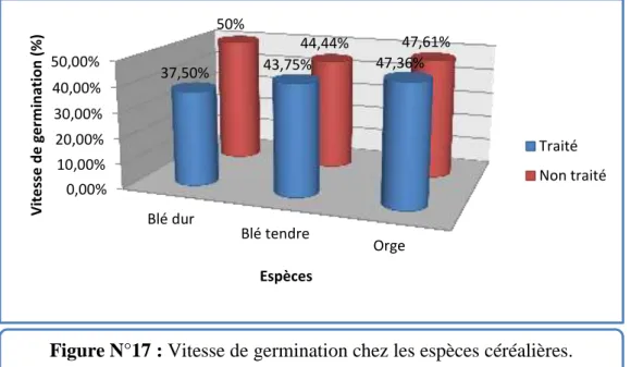 Tableau N°XII : Index de germination chez les espèces céréalières. 