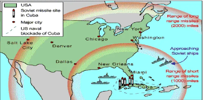 Fig. 2. A map presenting the extension of Soviet missiles placed in Cuba, by bbc.co.uk/  