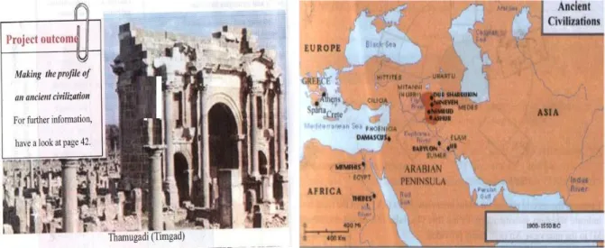 Figure 1 : Thamugadi (Arab, et al., 2007, p.14).           Figure 2 : Ancient civilization map  (Arab, et al., 2007,                          p.15)