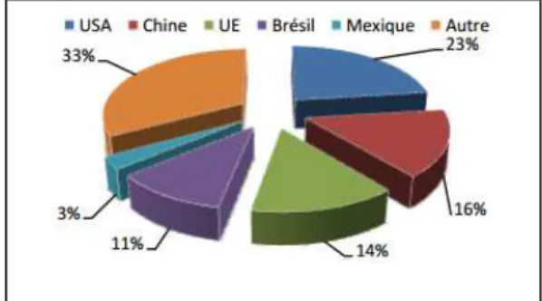 Figure 11 : Part des principaux pays producteurs de la viande de volaille  [Source : FAO, 2014 in Allaoui, 2018]