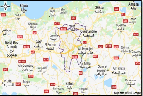 Figure 7. Localisation géographique de la wilaya de Mila        2.7.2. Topographique 