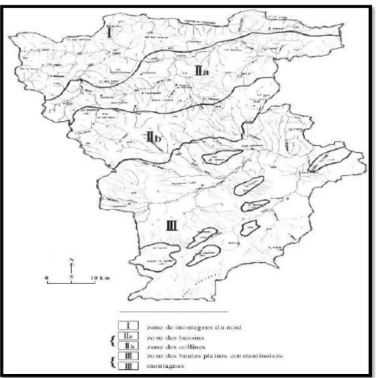 Figure 05 : Relief et zones naturelles de la wilaya de Mila (Extrait de la carte topo 1/50.000  Est-Algérien) (Ferhat, 2014)