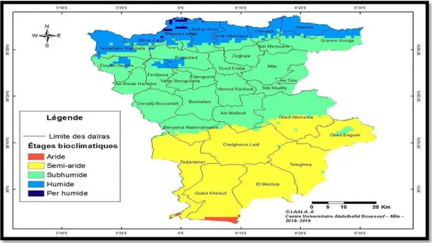 Figure 11 : Carte des étages climatique dans la région de Mila (Laala, 2018). 