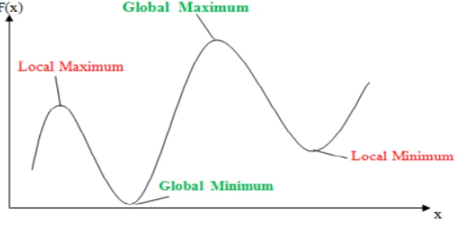 Figure 1.1 – Différence entre un optimum global et des optima locaux