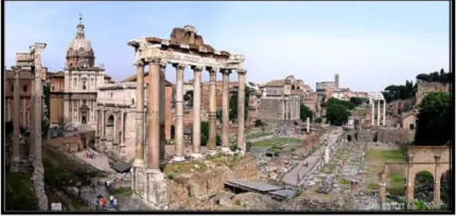 Figure 8  Les ruines du forum romain ; vue  sud-est de la ville et vue nord-ouest. 