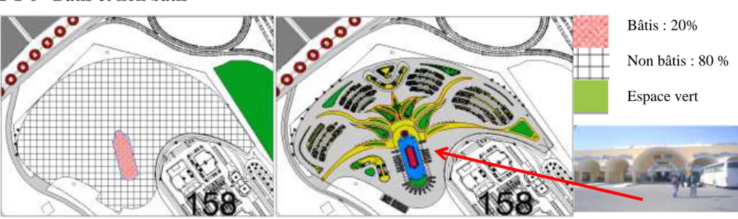 Figure 21 : Bâtis et non bâtis, Gare routière, Biskra                                           Images reconstitués, Source: Direction de transport de Biskra