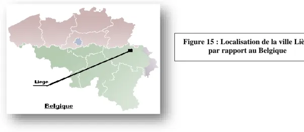 Figure 15 : Localisation de la ville Liège  par rapport au Belgique