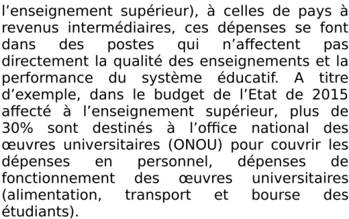 Tableau 4: dépenses tertiaires en % des dépenses publiques d’éducation