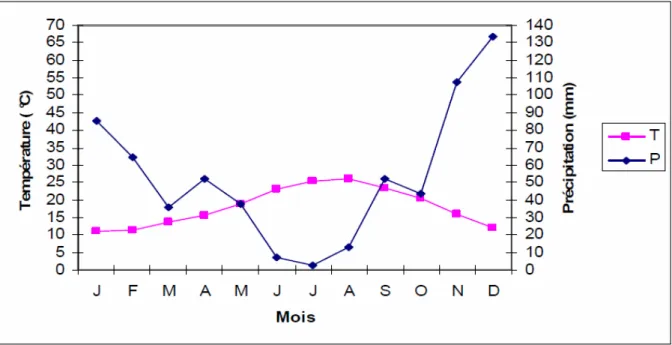 Fig. 1.8 : Diagramme pluvio-thermique de la région d’El Kala. 