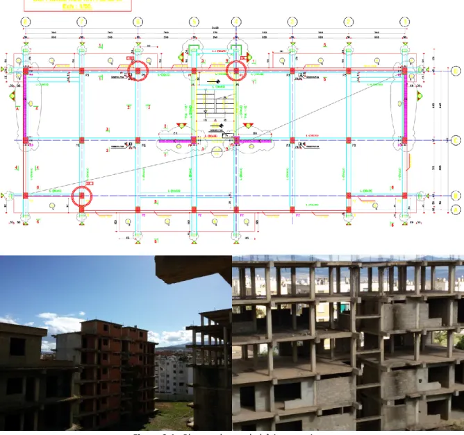 Figure 3.1 : Plan et photos du bâtiment existant