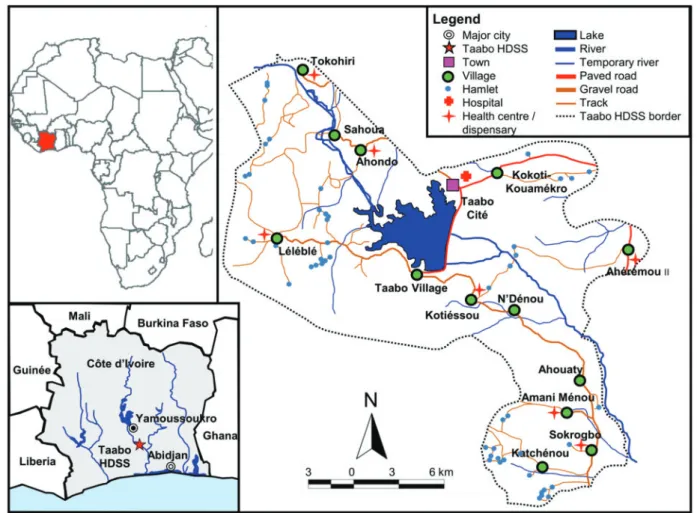 Figure 2. Map of the Taabo HDSS, located in south-central Coˆte d’Ivoire.