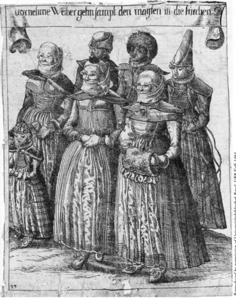 Fig. 9. ‘Upper-class women on the way to church with their maidservants’. From Hans Heinrich Glaser, Basler Kleidung aller hoh- und nidriger Standts-Personen: nach deren grad