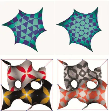 Fig. 10. Four tilings on the G surface as PNS’. It is easy to construct nets from these patterns and cast them into hypothetical chemical frameworks.