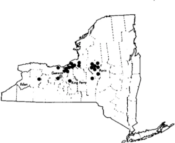 Figure I shows 21 sites of ECB infestation from a survey of snap bean processors in 1980 and indicates a marked increase in infestations when compared with those reported for 1979