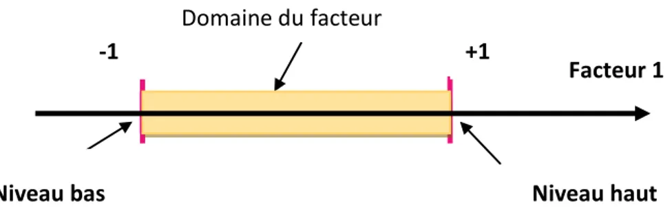 Figure I.1 : Le niveau bas du facteur est noté par - 1 et le niveau haut par +1. 