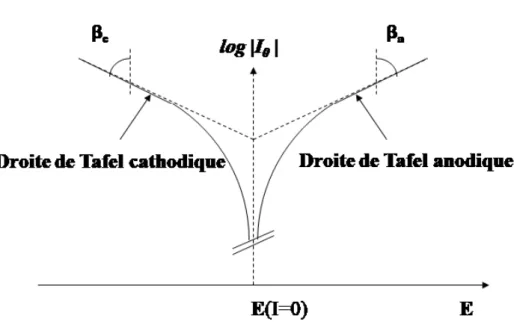 Figure 7. Détermination de l'intensité du courant d'échange par la méthode des droites de Tafel