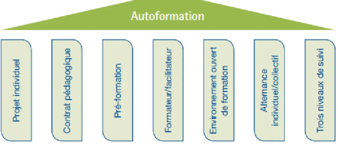 Figure 2  : Les 7 piliers de l’autoformation selon Carré P À la fin, nous rappelons les 5 types de dispositifs en FOAD 