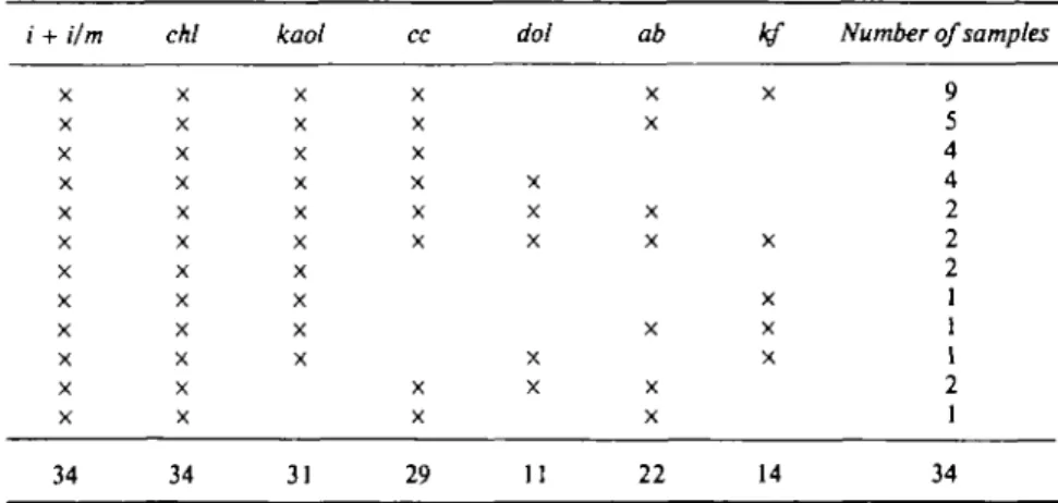 Table 3 gives modal and bulk rock compositions of three representative rocks. A comparison of these data leads to the conclusion that most of the sodium must be incorporated in the illite or the mixed-layer illite/montmorillonite