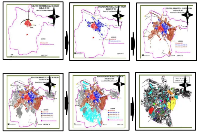 Figure N°3 : cartes représentatives  de l’évolution historique de la ville de Guelma  Source : PDAU Guelma 