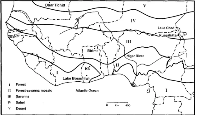 FIGURE  1.  Map  showing location of  sites mentioned in text. Floristic regions after White  (1983)