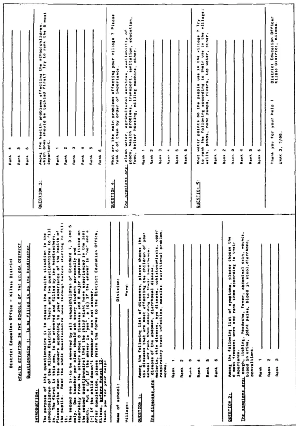 Table 1. Headteacher questionnaire used in Kilosa study. The introductory text gives all necessary instructions