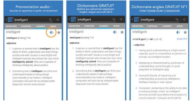 Figure 2.9. Dictionary. Com App Interface and Simple of its Use (A Laptop Screen-shot from Google Play Store).