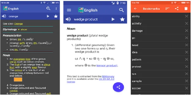 Figure 2.10. English Dictionary - Offline App Interface and Simple of its Use (A laptop Screen-shot from Google Play Store).