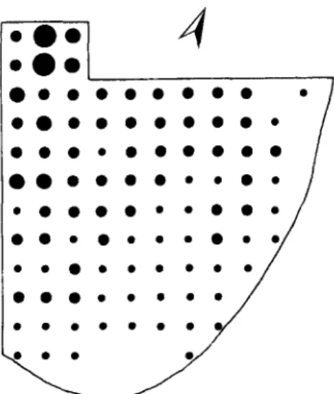 FIGURE  4.  Scatter  of  sherds within stratum C2 in  the central and southeast sectors  of  Velika Gruda  burial  mound