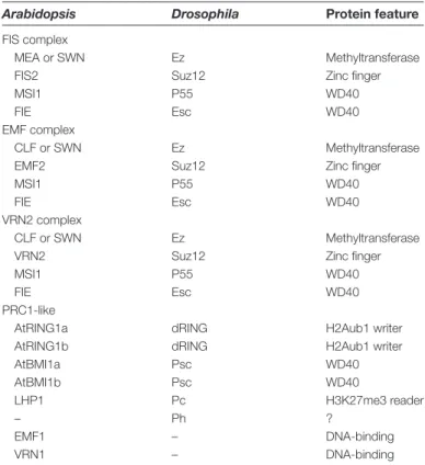 Table 1.  Arabidopsis PcG complexes