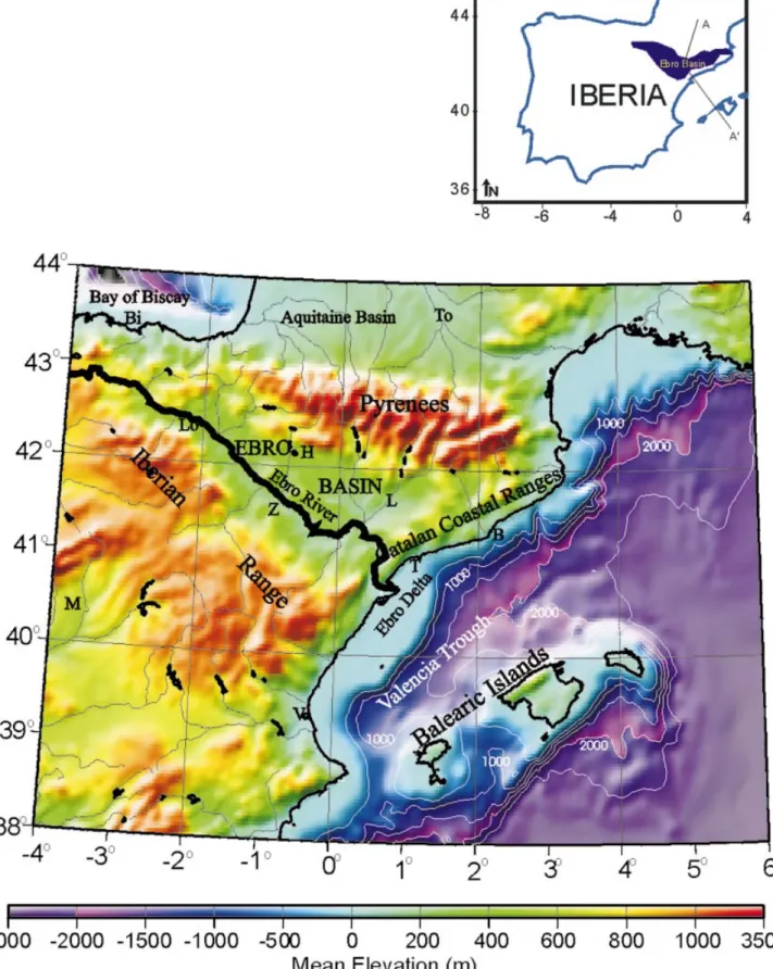 Figure 1. Topographic and bathymetric map of northeastern Iberia and the northwestern Mediterranean, including the main rivers