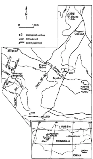 Figure 1. Map showing the location of sampled sections 1 to 5, in relation to major physiographic features and human  settle-ments