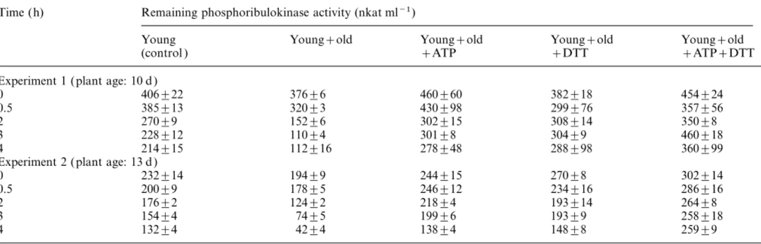Table 1. Protection of phosphoribulokinase activity in wheat leaf extracts by ATP and DTT