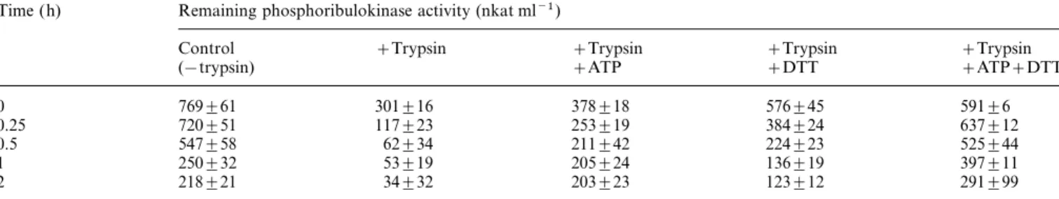 Table 2. Protection of partially purified phosphoribulokinase from spinach by 10 mM ATP and 10 mM DTT in the presence of 0.01%