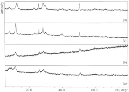 Fig. 3. X-ray powder diffraction patterns of (a) the bronze NaV308(H20), (III), and of